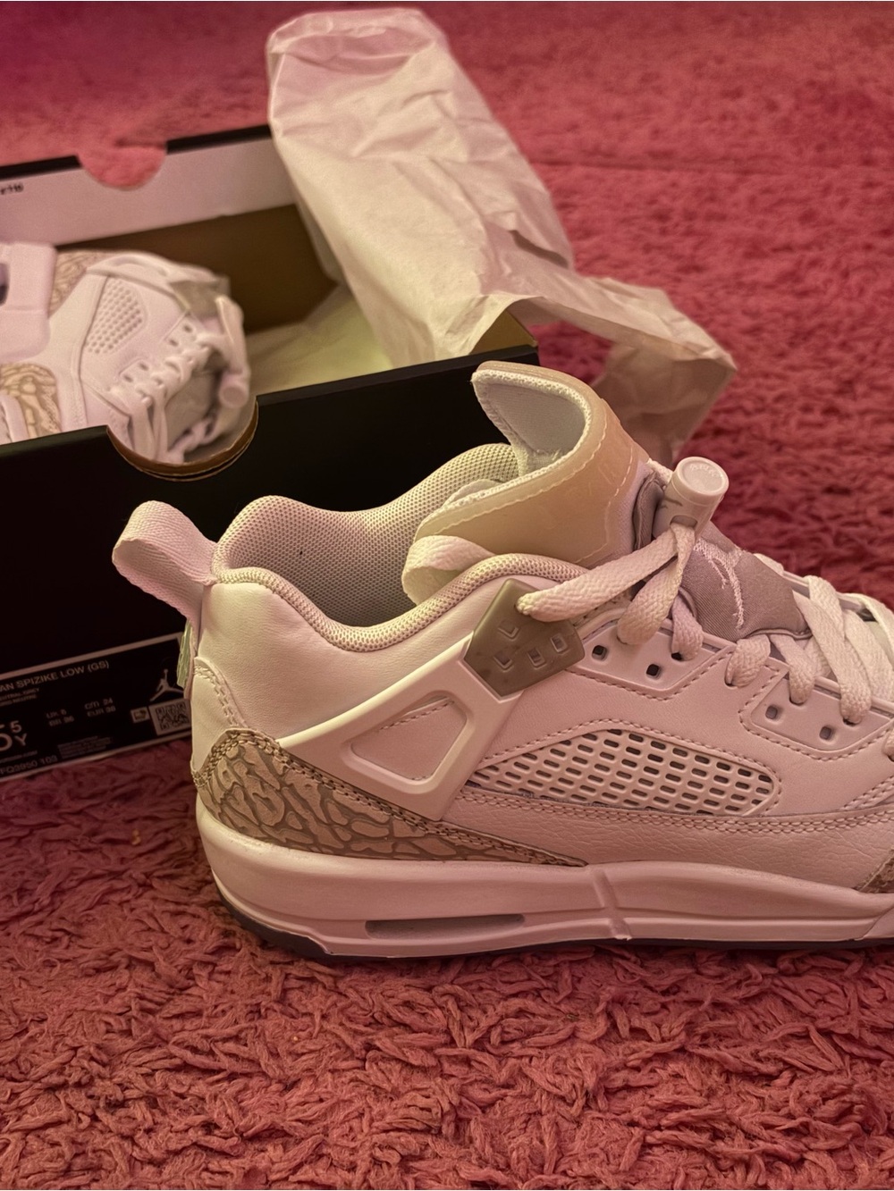 Jordan Kids White Sneakers with Light Gray Elephant Print